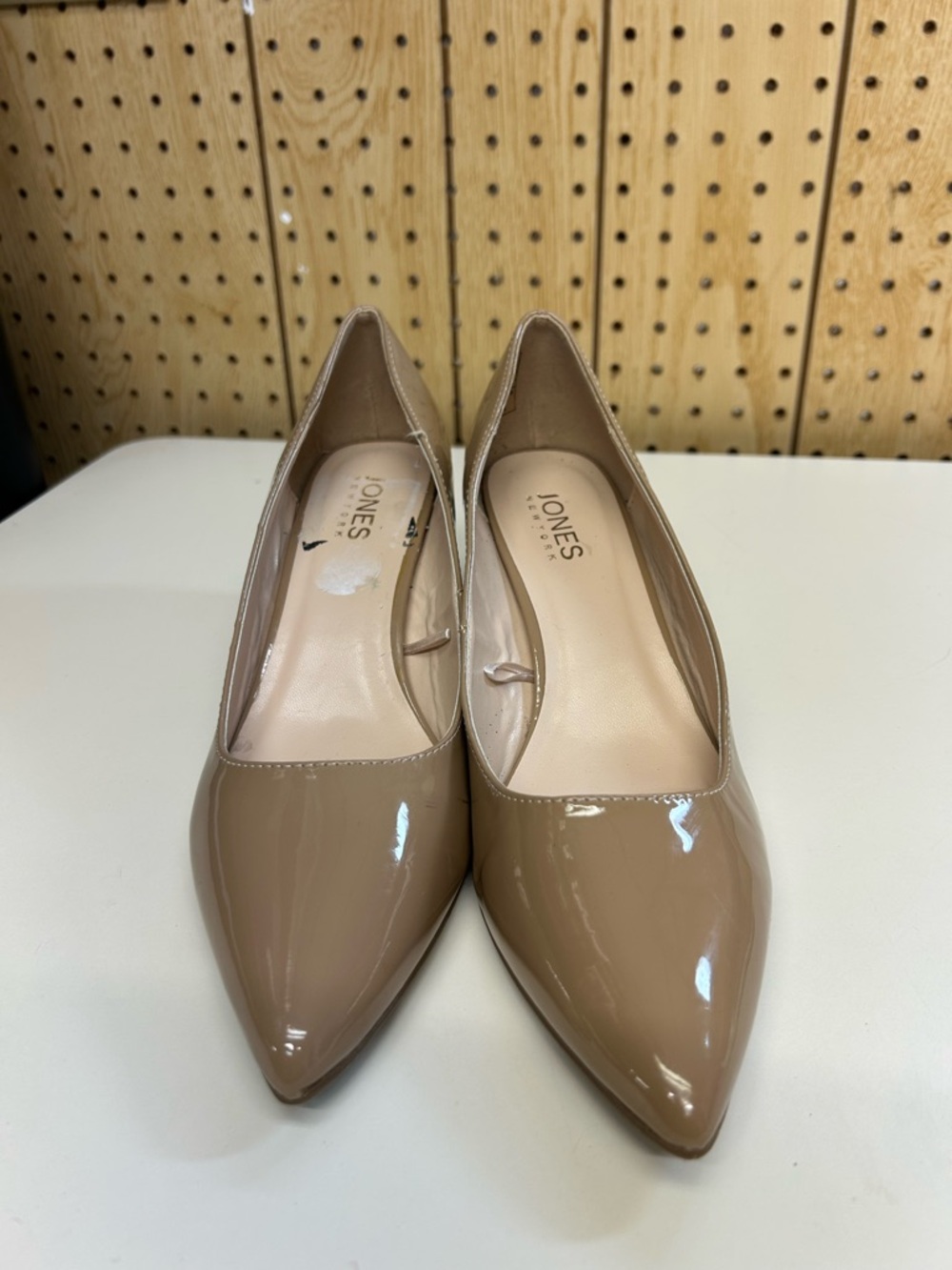 Jones New York Patent Pointed Toe Flats in Nude Beige